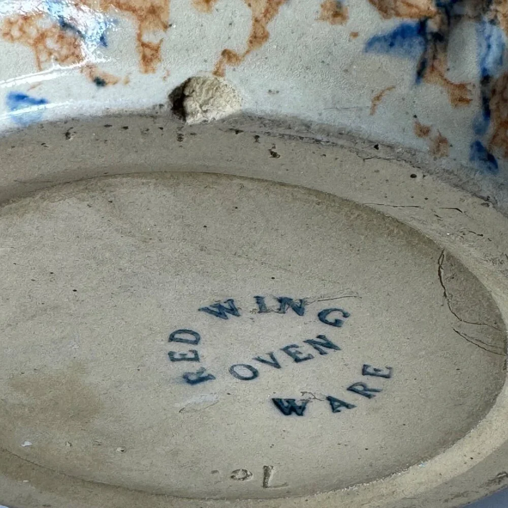 Red Wing Spongeware Crock Bowl 7” Decorative Ribbed Stoneware Speckled Vtg B - Picture 10 of 12